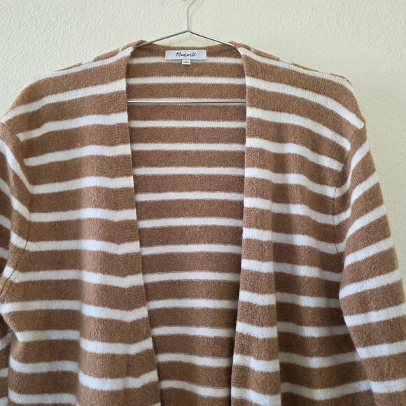 Madewell Striped Alpaca Merino Wool Cardigan Sweater Open Front Womens S Brown W - Picture 2 of 10
